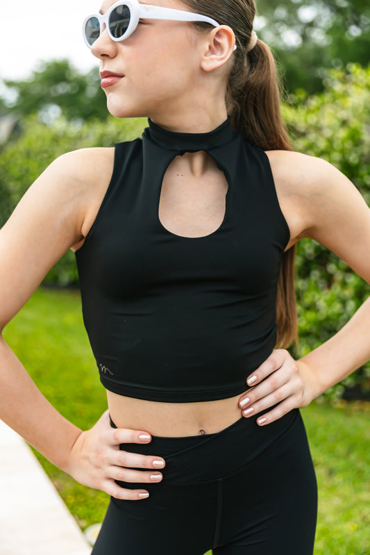 HIGH NECK LACE UP BACK TOP